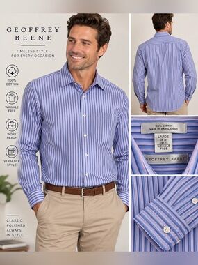 Geoffrey Beene Purple and White Stripe Dress Shirt
